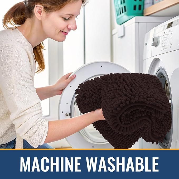 Arotive Bathroom Rugs 24x16, Extra Soft Absorbent Shaggy Chenille Bath Rugs, Machine Washable Rubber Backing Non-Slip Bath Mats for Bathroom Floor Tub and Shower, Home Decor Accessories, Brown