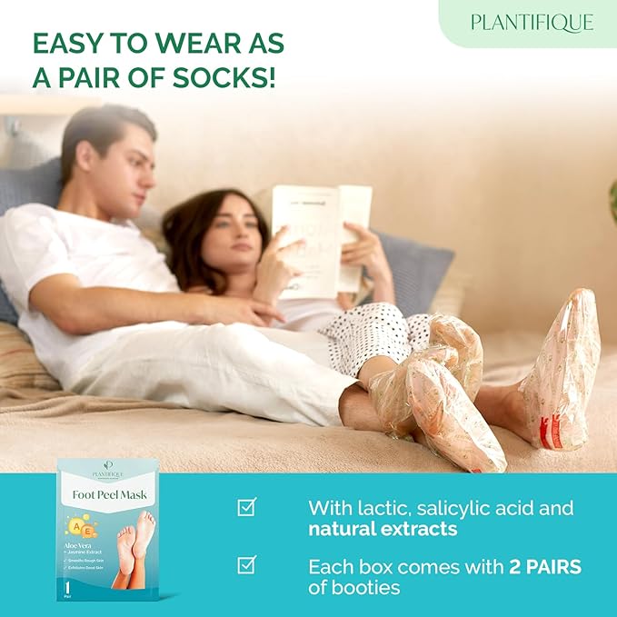 PLANTIFIQUE Foot Peeling Mask 1 Pack | Dermatologically Tested Repairs Heels & Removes Dry Dead Skin for Baby Soft Feet | Exfoliating Foot Peel Mask for Dry Cracked Feet | Jasmine