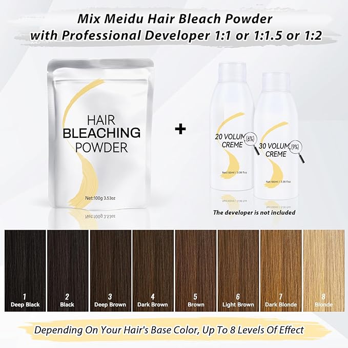 Hair Bleach Powder, Professional Lightening Bleach for Hair, Strong & Gentle Bleach Powder for Hair, Lift Up to 8 Levels, Perfect for DIY Blonde Highlights & Lightening (100g/3.53oz)