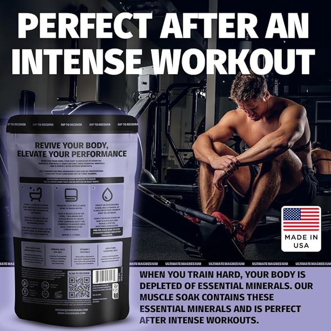 Coach Soak Recovery Bath Soak - Alternative to Epsom Salt Bath Soak - Fast-Absorbing Pure Magnesium Flakes & Dead Sea Salt with 21 Minerals, Bath Salts & Essential Oils - 3 lb, Calming Lavender