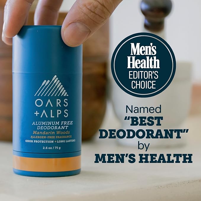 Oars + Alps Deodorant for Men & Women, Aluminum Free Deodorant for Men, Dermatologist Tested, Clean Ingredients, Vegan, Long Lasting, Mandarin Woods, 1pk, 2.6oz