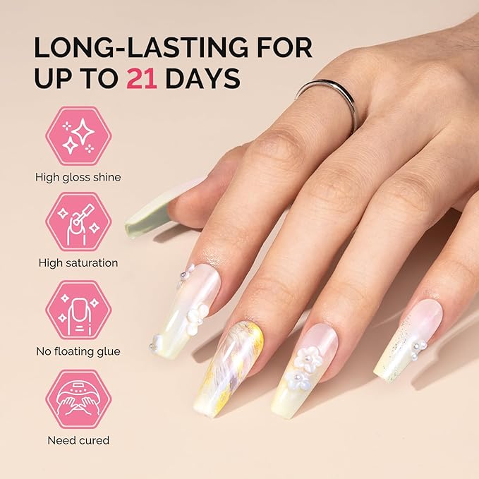 MelodySusie Fleurwee Plant Based Gel Nail Polish, Hema Free Pale Yellow Nail Polish, Soak Off UV LED Gel Polish Gifts for Women 21 Non Toxic Long Lasting Nail Art Manicure Salon DIY at Home P09