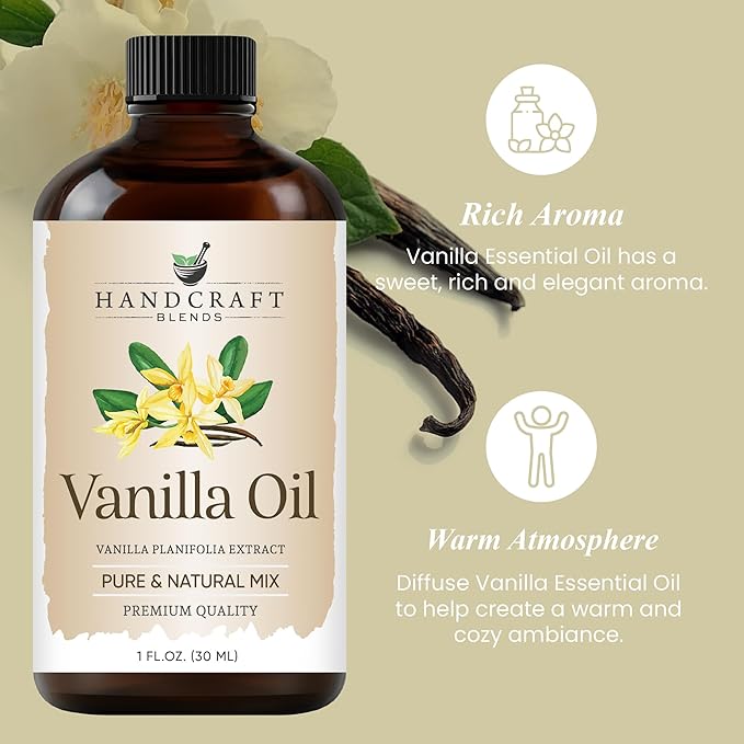 Handcraft Blends Vanilla Essential Oil – 1 Fl Oz – Pure and Natural Mix – Premium Grade Essential Oil for Diffuser and Aromatherapy, Skin, Massage, Candle and Soap Making Fragrance