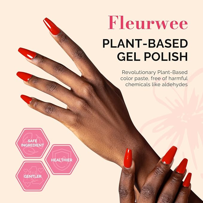 MelodySusie Fleurwee Plant Based Gel Nail Polish, Hema Free Bright Orange Red Nail Polish, Soak Off UV LED Gel Polish Gift for Women 21 Non Toxic Long Lasting Nail Art Manicure Salon DIY at Home P24
