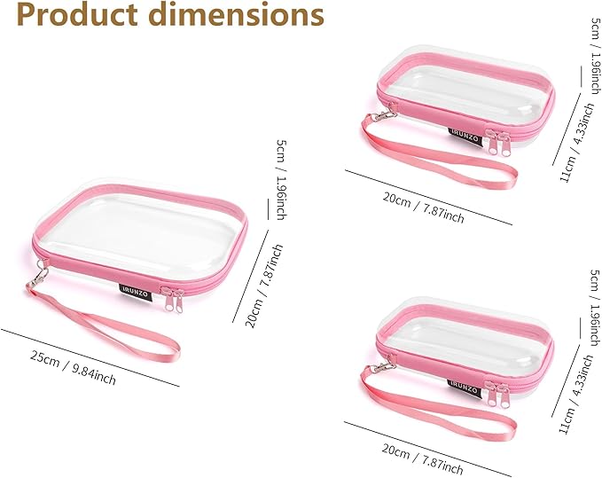 3 PCS Clear Hard Shell Zipper Case With Handle Strap，Clear Plastic Waterproof Cosmetic Makeup Bags Toiletry Pouches for Travel With Double Zipper，Kid's Toy Storage Organizer Bins Box