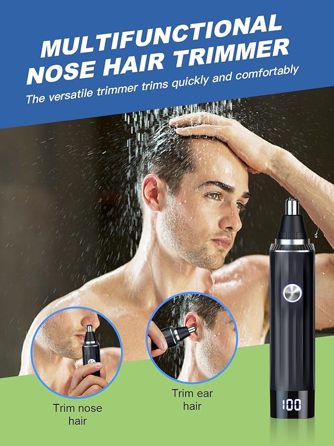 LED Display Ear and Nose Hair Trimmer Clipper for Men Women,2025 Rechargeable 2 in 1 Professional Painless Eyebrow & Facial Hair Trimmer with Powerful Motor