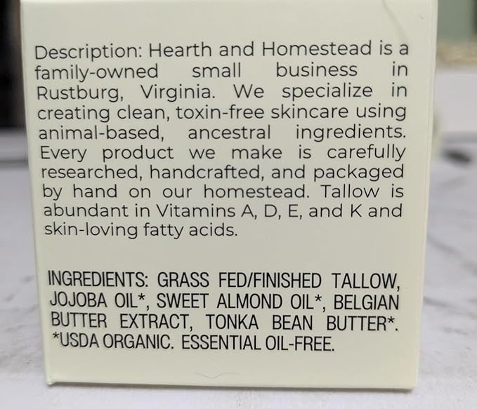 Hearth and Homestead: Handmade Whipped Tallow Balm (Butter Almond): Fragrance-Free, No Essential Oils - 1.3 oz