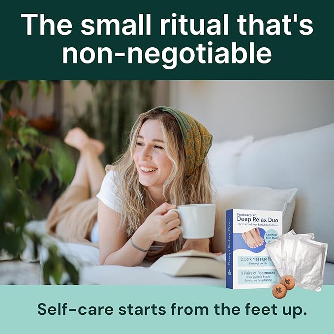 YogaMedic 3 Foot Masks for Dry Cracked Feet & 2 Cork Balls for Massage - Set of Exfoliating & Hydrating Feet Mask & Lightweight Trigger Point Yoga Balls, Foot Peeling Mask & Exercise Ball, Women & Men