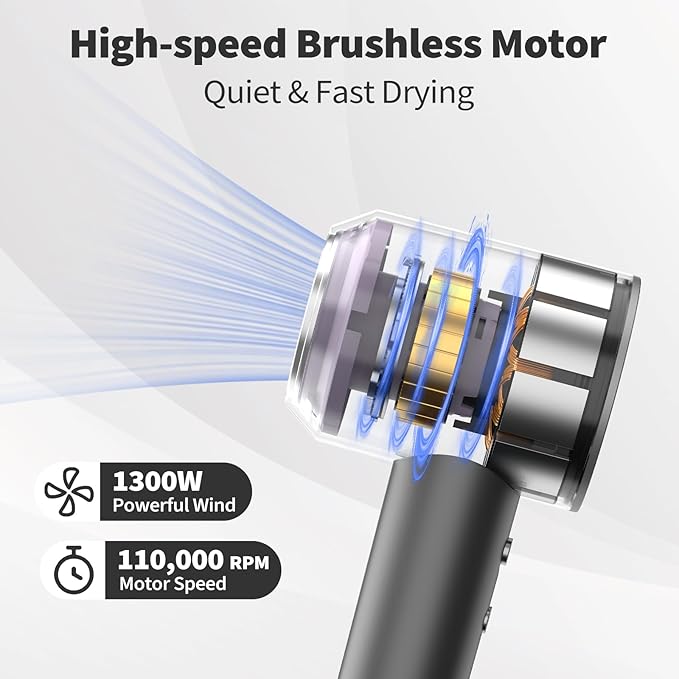 Hair Dryer - 110,000 RPM Professional Hair Dryer with Diffuser, Ionic Blow Dryer, 8 Wind Modes, Magnetic Nozzles, Fast Drying for All Hair Types - Ideal Christmas Gift for Women