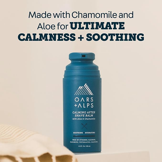 Oars + Alps Calming After Shave Balm and Lotion for Men, Dermatologist Tested and Infused with Aloe and Chamomile, TSA Friendly, 2.9 Fl Oz