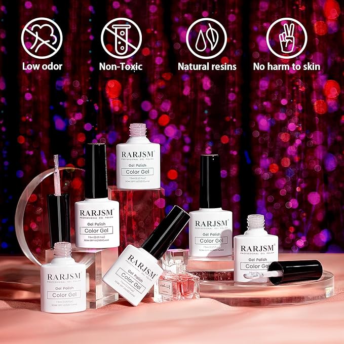 RARJSM Nude Glitter Gel Nail Polish 6pcs Set Sparkly Rainbow Shimmery Nail Gel Polish Iridescent Pigment Jelly Sheer Gray Pink Milky Peach Purple Translucent Natural Skin Tone Color 7.5ml Soak off