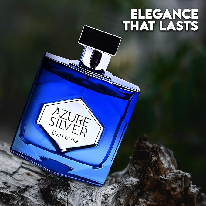 Azure Silver Extreme Sensual Woody Fragrance for Men | Long Lasting Cologne Aromatic Scent, Eau de Parfum Natural Spray - Great Holiday Gift, 3.4 Fl Oz/100 Ml