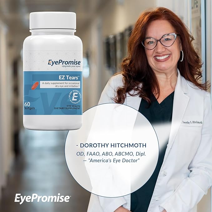 EyePromise EZ Tears Eye Vitamin - 60 Softgels, 30-Day Supply - Eye Supplement with Omega 3s, Primrose Oil & Turmeric Root Extract - Targets Eye Irritation, Dryness, Itchiness & Redness