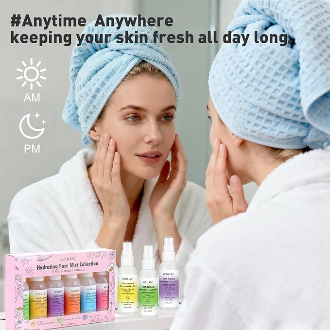 Face Mist Collection-Face Moisturizer and Makeup Setting Spray for Glowing Skin with Cucumber,Lavender and Rose Water,All Skin Types-Hydrating Mist for Skin Care and Hair Care 2.02 fl oz 6 Pack