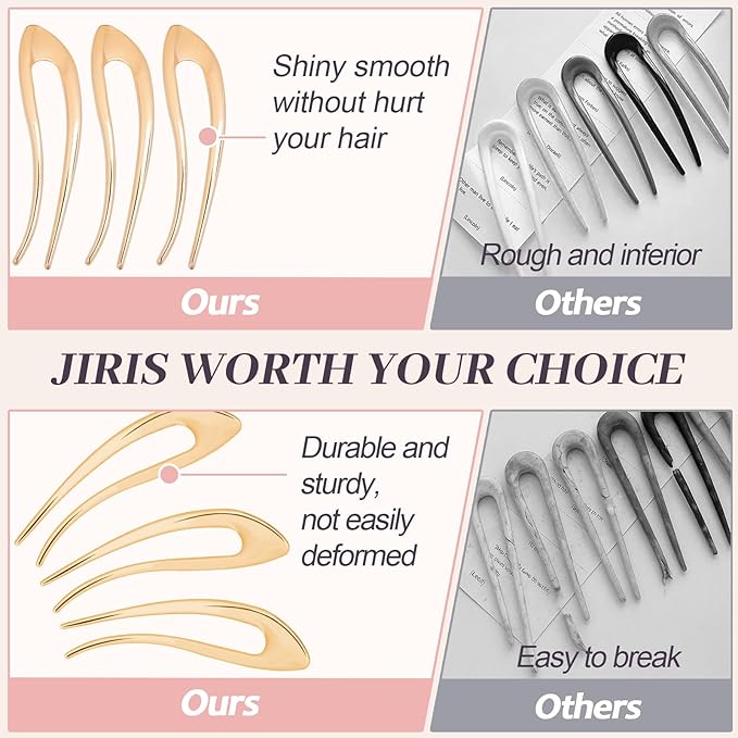 2PCS 5Inch French Hair Pins Large U-Shaped Pins for Women and Girls Fashion Metal Hair Pin French Twist Hair Pins for Buns, Updos,Stylish and Functional(set6-gold)