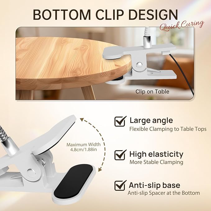 AORAEM U V Nail Lamp - Sliver 3W U V Light for Nails 35NM U V LED Nail Lamp with Gooseneck and Clamp for Gel Nails (AA-Silver)