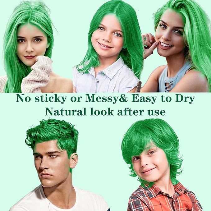 Green Hair Color Wax, Temporary Washable Hair Color Dye for Kids, Temporary Dye Wax Natural Hairstyle Cream Hair Pomades for Women & Men Party Cosplay Halloween