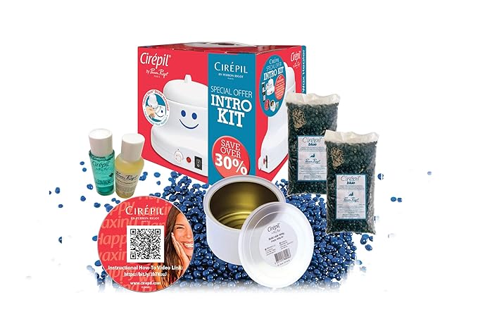 Cirepil - Waxing Kit - Introduction Waxing Kit - Heater, Blue wax Beads, Pre & Post products & an Empty Tin - The Best Temperature for your Cirepil Wax