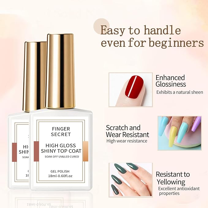 Golden Shiny High Gloss Top Coat - Crystal Sealant with Golden Luster, Clear Gel Nail Polish & Dip Powder Top Coat, Ultra-Glossy & Fast-Drying, 18ml/0.6floz