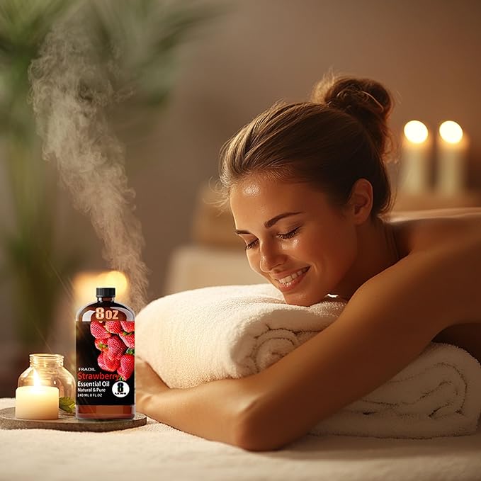 Strawberry Essential Oil, Strawberry Oil 8 Fl Oz 240ML for Diffuser Humidifier Yoga Cleaning DIY Candle Soap Making Perfume Gift for Women Essential Oils