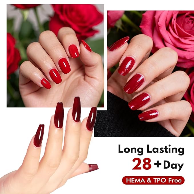 FZANEST 30pcs 12ml Red Gel Nail Polish Set TPO & Hema-free, Cherry Blood Bright Red Orange With Top Coat Base Builder Gel Nail Glue Soak Off Gel Polish Kit For Nail Salon Home Gifts for Women