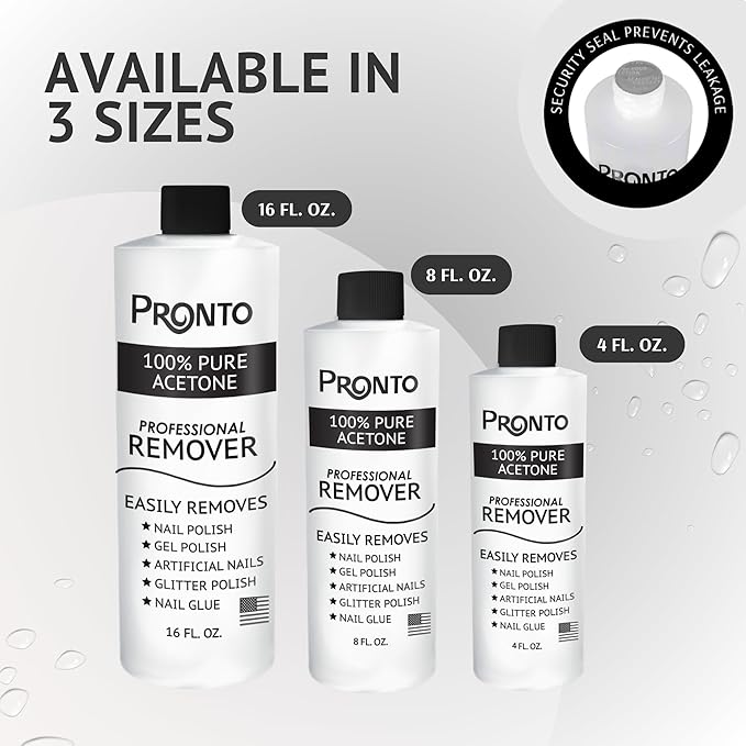 Pronto 100% Acetone Gel Nail Polish Remover - Polish Remover for Nails | Acetone Nail Polish Remover & Acrylic Nail Remover for Removal of Glue & Dip | Acrylic Nail Remover, 8 Fl oz 2 pack
