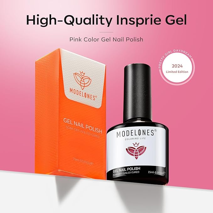 modelones Gel Nail Polish, 15 ML Pink Light Pink Gel Polish Nail Polish High Gloss Soak Off U V French Nail Manicure Salon DIY for Women Girls