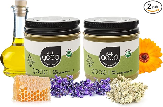 All Good Goop Organic Skin Care Recovery Balm - All Purpose Ointment w/Calendula, Lavender, Beeswax - Chafing Cream, Dry Skin Salve, Cracking Lip Moisturizer - Soothes, Hydrates & Calms - 1oz, 2-pack