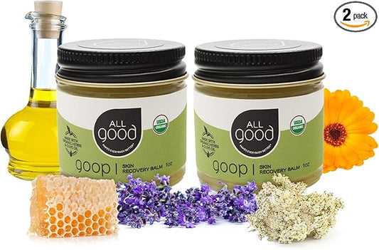 All Good Goop Organic Skin Care Recovery Balm - All Purpose Ointment w/Calendula, Lavender, Beeswax - Chafing Cream, Dry Skin Salve, Cracking Lip Moisturizer - Soothes, Hydrates & Calms - 1oz, 2-pack