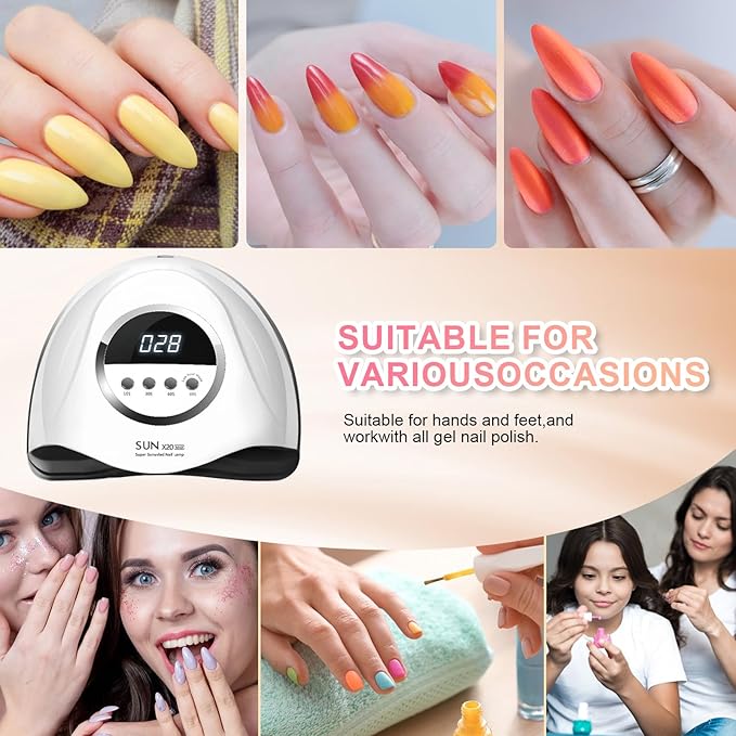 320W UV LED Nail Lamp, Professional Nail Dryer Gel Polish Light with 72 Beads, UV Nail Light with 4 Timer Settings, Nail Polish Curing Gel LED Dryer with Automatic Sensor, LCD Display
