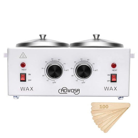 Professional Waxing Kit Wax Warmer Double Pot Wax Heater Machine for Hair Removal, Large Wax Pot for Spa Salon Beauty Esthetician Home, with Adjustable Temperature Set, 50 Wax Stick(White)