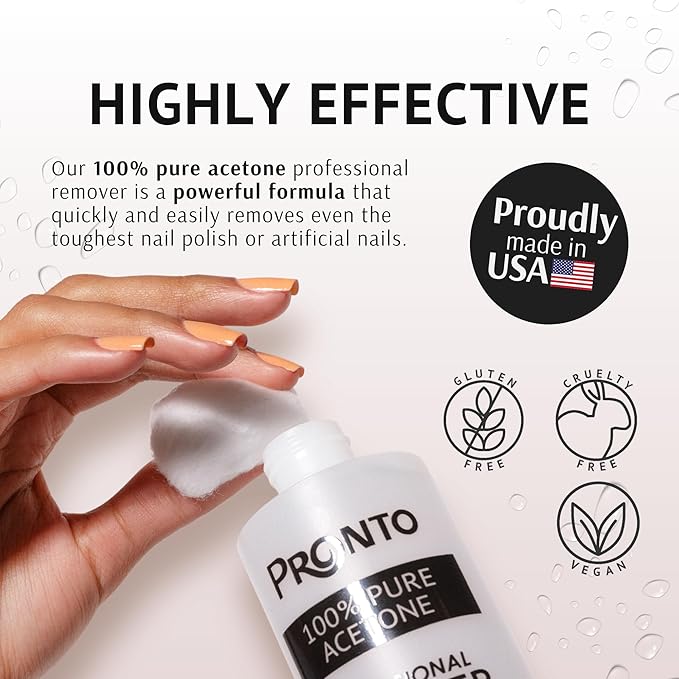 Pronto Pure Acetone 16 oz Nail Polish Remover Gel NailKit, Acrylic Nail Kit Including Cuticle pusher, Nail File, Nail Buffer, and Nail scraper- Ideal For Gel Nail Polish & Dip Powder Removal