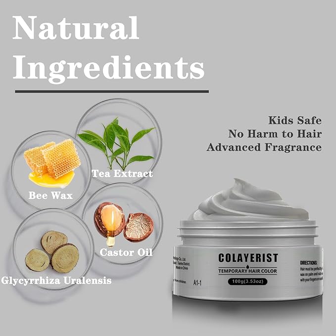 Silver Gray Hair Color Wax, Temporary Washable Hair Color Dye for Kids, Temporary Dye Wax Natural Hairstyle Cream Hair Pomades for Women & Men Party Cosplay Halloween
