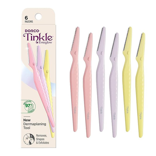 Tinkle Everglow Dermaplane Razor (6 ct), Eyebrow Razor & Face Razors for Women, Peach Fuzz Remover, Dermaplaning Tool, Stainless Steel Blades, Stocking Stuffers