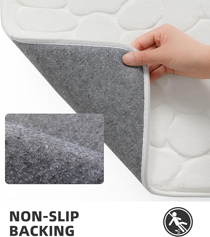 YIHOUSE Memory Foam Bath Mat Cobblestone Bathroom Rugs Super Water Absorbent Bath Mats for Bathroom Machine Washable Bath Rugs(17 x 24,White)