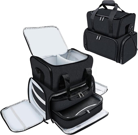 LKE Nail Polish Organizer Case - Holds Up to 70 Bottles, Nail Lamp & 2 Removable Bags, Large Capacity 4-Section Professional Manicure Kit for Nail Artists & Enthusiasts