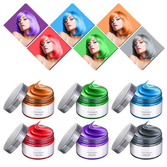 Temporary Hair Color Chalk for Kids, Hair Wax Color for 4 5 6 7 8 9 Year Old Girl Gifts, Hair Color Dye for Birthday, Party, Cosplay DIY, Halloween, Christmas(6, Gray Purple Red Blue Green Orange)