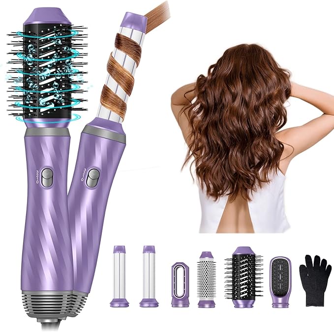 6 in 1 Hair Dryer Brush, Upgrade Detachable Blow Dryer Brush Air Styler Wrap Air Curler, Curly Twist Hot Curling Iron, Negative Ion Blow Dryer Hot Styler, Travel Hair Styling Tool