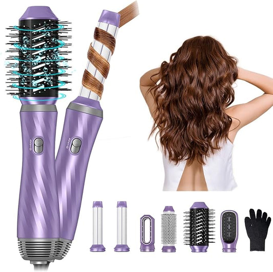 6 in 1 Hair Dryer Brush, Upgrade Detachable Blow Dryer Brush Air Styler Wrap Air Curler, Curly Twist Hot Curling Iron, Negative Ion Blow Dryer Hot Styler, Travel Hair Styling Tool