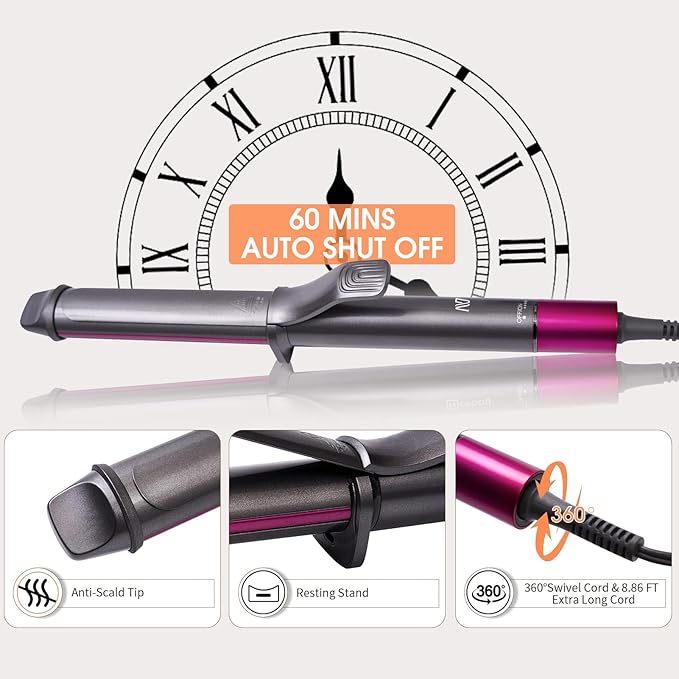 Curling Iron, 1 1/4 Inch Hair Curling Wand with Ceramic Coating, Professional Hair Curler, Fast Heating up to 430°F, Wide Voltage for Worldwide, 60 Mins Auto Off, Blush Pink