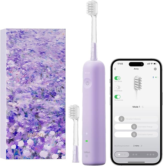Laifen Wave Special Electric Toothbrush, New 2025 Version Oscillation & Vibration Sonic Electric Toothbrush for Adults with App, 2 Brush Heads, IP68 Waterproof Travel-Friendly (Misty Lavender)