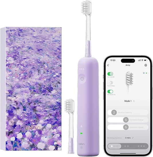 Laifen Wave Special Electric Toothbrush, New 2025 Version Oscillation & Vibration Sonic Electric Toothbrush for Adults with App, 2 Brush Heads, IP68 Waterproof Travel-Friendly (Misty Lavender)