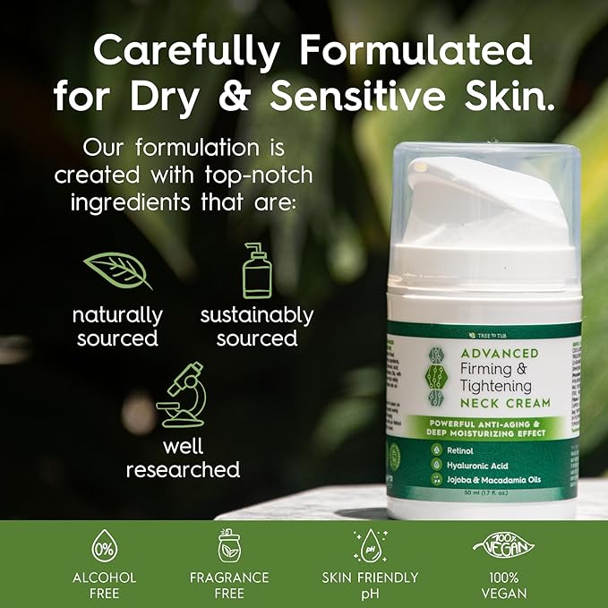 Tree to Tub Neck Firming Cream - Advanced Firming Neck Cream w/Hyaluronic Acid Retinol, Neck and Chest Firming Cream for Women Men, Moisturize & Elasticity Boost, Reduces The Appearance of Wrinkles