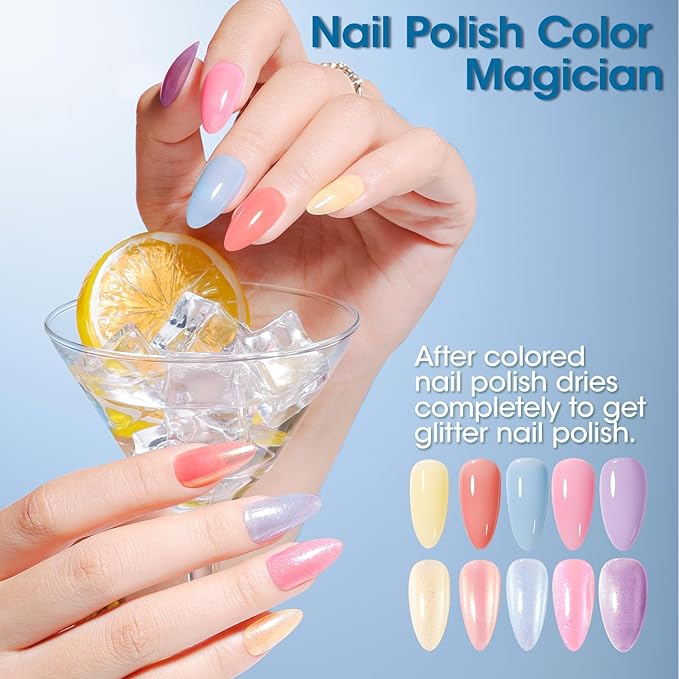 GELLEN Shimmer Pastel Nail Polish, Buildable Sheer Natural Regular Nail Polish Quick Dry Translucent 6 Colors Set for Acrylic Natural Nails Home Salon, Non Gel, Chip Resistant, Hema Free, Non-toxic