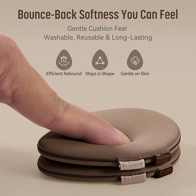 Makeup Sponge Set, GloréBrochas 2PCS Micro Porous Low Absorption Foundation Sponges, Latex-Free PU Makeup Puff, 3.2inches Soft Dual-Sided Powder Puff for Face Powder, Brown