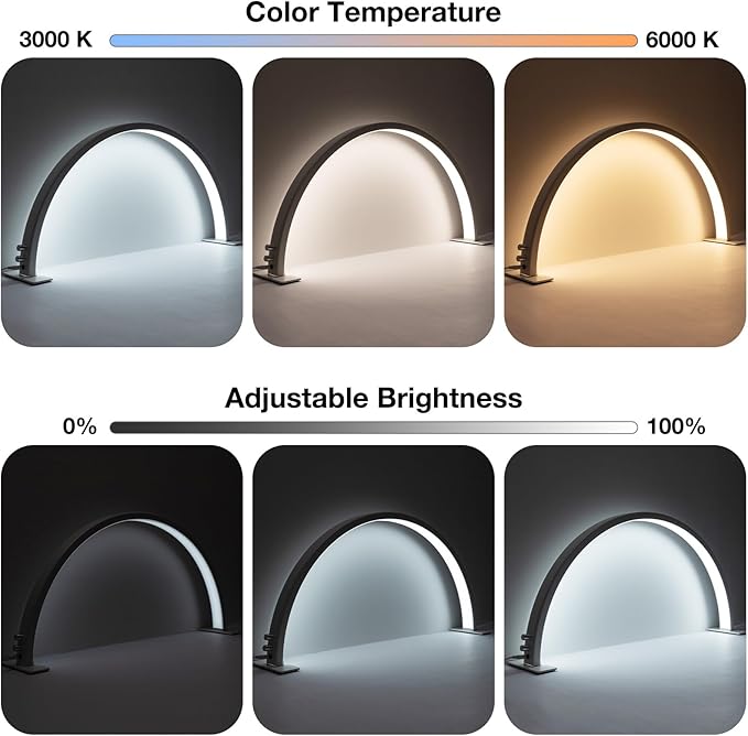 Noverlife 29in Half Moon Light for Nail Desk, 35W 2520 Lumen Manicure Nail Tech Lamp 3 Color Led Lash Light Tattoo Light, 3000k-6000k Stepless Dimming Brightness for Eyelash Beauty Spa Salon