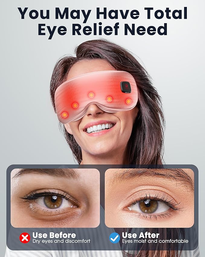 Heated Eye Mask - Cordless Eye Mask for Dry Eyes, Eye Relief, Improved Sleep, Washable Eye Heating pad for Travel and with Replaceable Shell