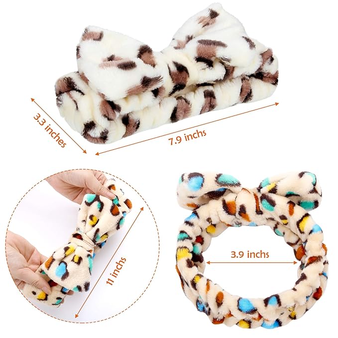 3 Pcs Towel Headbands for Women Headband for Washing Face Facial Hair Band Skincare Microfiber Bowtie Headband Makeup Terry Cloth Headbands Spa Shower Hair Band for Women Girls (Vivid Patterns)