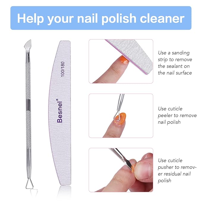 Gel Nail Polish Remover 5 Pack Professional Gel Polish Remover Non-Irritating Quick Easy,Nail Polish Gel Remover Tools Kit Nail File Cuticle Pusher Nail File Grit, No Need For Foil Soaking Or Wrapping