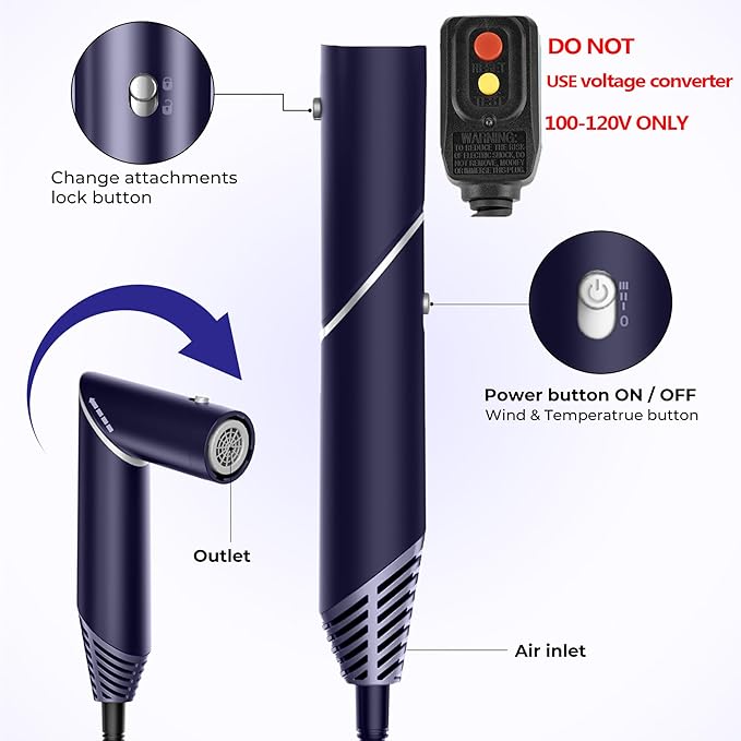 6 in 1 Hair Dryer Brush, Foldable Blow Dryer Brush with Air Styler Curler Wrap, Detachable Hot Air Brush Dry,Volumize, Straight,Curl, Negative Ion Brush Blow Dryer with Diffuser, Hair Styler Tools